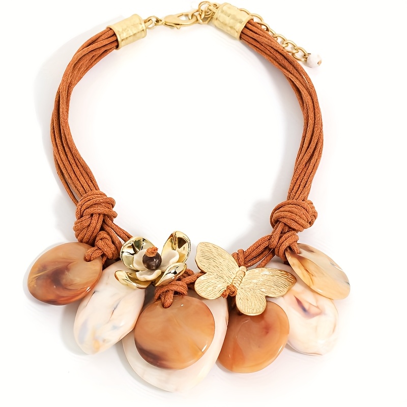 Women's Charming Butterfly Flower Geometric Resin Pendant Necklace